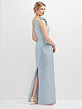 Rear View Thumbnail - Mist Oversized Flower One-Shoulder Satin Column Dress