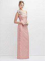 Side View Thumbnail - Rose Oversized Flower One-Shoulder Satin Column Dress