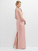 Rear View Thumbnail - Rose Oversized Flower One-Shoulder Satin Column Dress