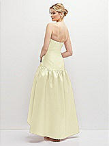 Rear View Thumbnail - Butter Yellow Strapless Fitted Satin High Low Dress with Shirred Ballgown Skirt