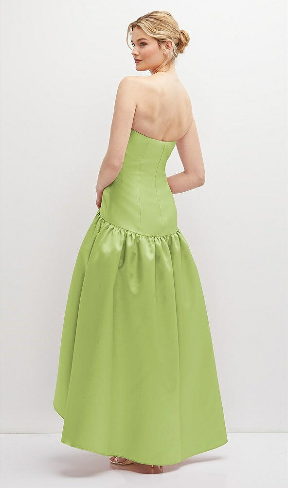 Back View - Mojito Strapless Fitted Satin High Low Dress with Shirred Ballgown Skirt