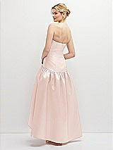 Rear View Thumbnail - Blush Strapless Fitted Satin High Low Dress with Shirred Ballgown Skirt
