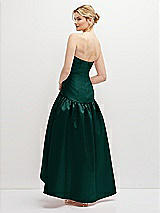 Rear View Thumbnail - Evergreen Strapless Fitted Satin High Low Dress with Shirred Ballgown Skirt