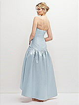 Rear View Thumbnail - Mist Strapless Fitted Satin High Low Dress with Shirred Ballgown Skirt