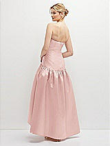 Rear View Thumbnail - Rose Strapless Fitted Satin High Low Dress with Shirred Ballgown Skirt