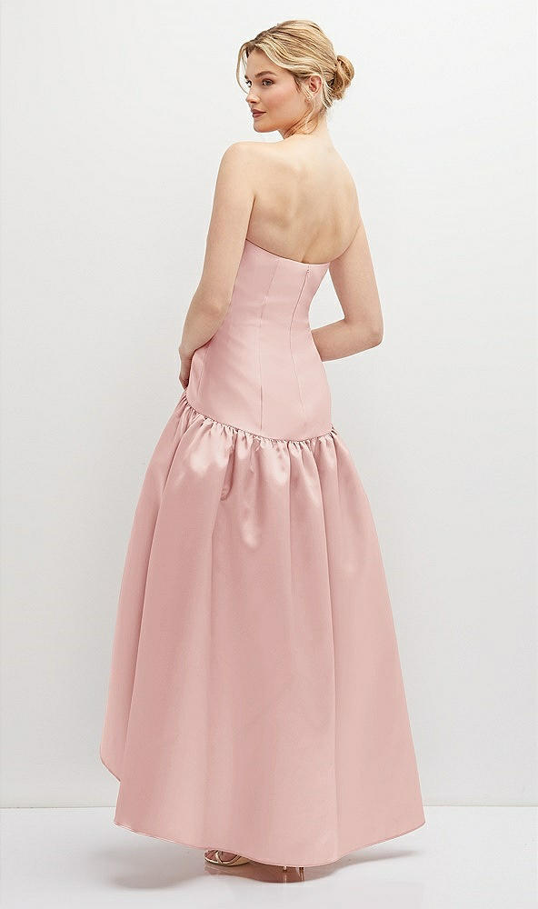Back View - Rose Strapless Fitted Satin High Low Dress with Shirred Ballgown Skirt
