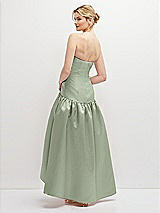 Rear View Thumbnail - Sage Strapless Fitted Satin High Low Dress with Shirred Ballgown Skirt