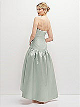 Rear View Thumbnail - Willow Green Strapless Fitted Satin High Low Dress with Shirred Ballgown Skirt