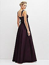Rear View Thumbnail - Deep Plum Lace-Up Back Bustier Satin Dress with Full Skirt and Pockets