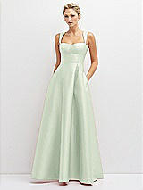 Front View Thumbnail - Mint Green Lace-Up Back Bustier Satin Dress with Full Skirt and Pockets