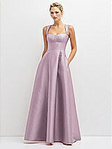 Front View Thumbnail - Suede Rose Lace-Up Back Bustier Satin Dress with Full Skirt and Pockets