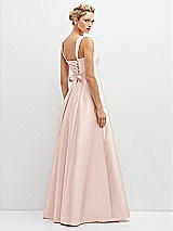 Rear View Thumbnail - Blush Lace-Up Back Bustier Satin Dress with Full Skirt and Pockets
