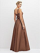 Rear View Thumbnail - Cognac Lace-Up Back Bustier Satin Dress with Full Skirt and Pockets