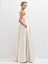 Side View Thumbnail - Ivory Lace-Up Back Bustier Satin Dress with Full Skirt and Pockets