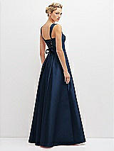 Rear View Thumbnail - Midnight Navy Lace-Up Back Bustier Satin Dress with Full Skirt and Pockets