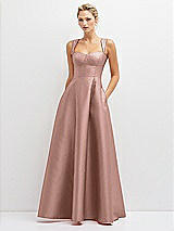 Front View Thumbnail - Neu Nude Lace-Up Back Bustier Satin Dress with Full Skirt and Pockets