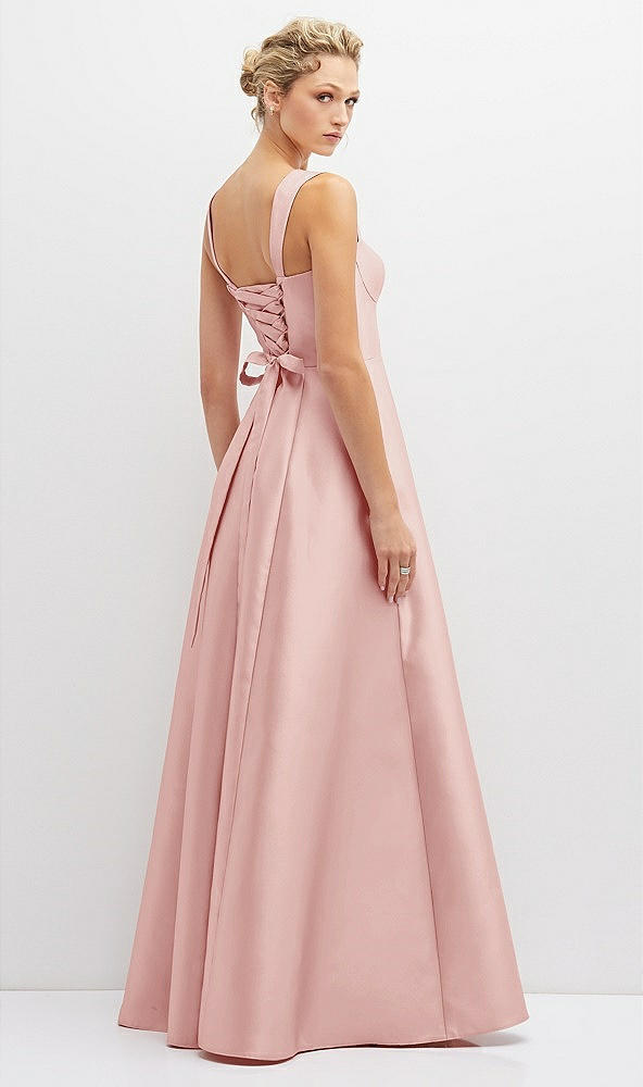 Back View - Rose Lace-Up Back Bustier Satin Dress with Full Skirt and Pockets