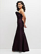 Side View Thumbnail - Deep Plum Strapless Satin Fit and Flare Dress with Crumb-Catcher Bodice