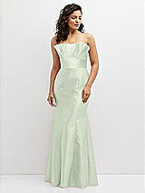 Front View Thumbnail - Mint Green Strapless Satin Fit and Flare Dress with Crumb-Catcher Bodice