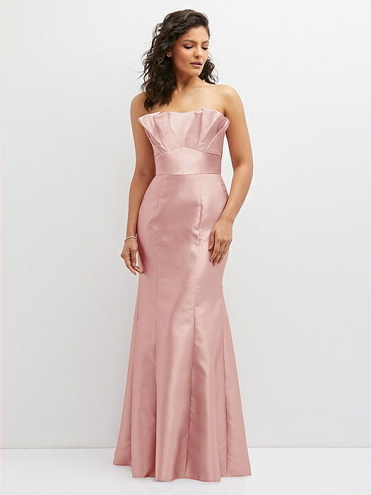 Strapless Satin Fit and Flare Dress with Crumb-Catcher Bodice