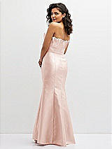 Rear View Thumbnail - Blush Strapless Satin Fit and Flare Dress with Crumb-Catcher Bodice