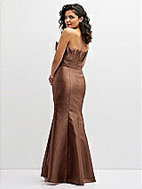 Rear View Thumbnail - Cognac Strapless Satin Fit and Flare Dress with Crumb-Catcher Bodice