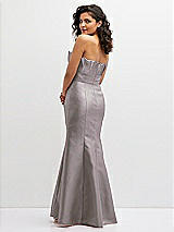 Rear View Thumbnail - Cashmere Gray Strapless Satin Fit and Flare Dress with Crumb-Catcher Bodice