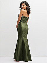Rear View Thumbnail - Olive Green Strapless Satin Fit and Flare Dress with Crumb-Catcher Bodice