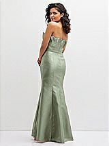 Rear View Thumbnail - Sage Strapless Satin Fit and Flare Dress with Crumb-Catcher Bodice
