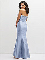 Rear View Thumbnail - Sky Blue Strapless Satin Fit and Flare Dress with Crumb-Catcher Bodice