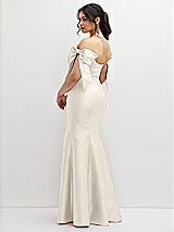 Rear View Thumbnail - Ivory Off-the-Shoulder Bow Satin Corset Dress with Fit and Flare Skirt
