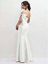 Rear View Thumbnail - White Off-the-Shoulder Bow Satin Corset Dress with Fit and Flare Skirt