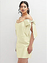 Alt View 1 Thumbnail - Butter Yellow Satin Off-the-Shoulder Bow Corset Fit and Flare Mini Dress
