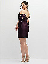 Alt View 4 Thumbnail - Deep Plum Satin Off-the-Shoulder Bow Corset Fit and Flare Mini Dress