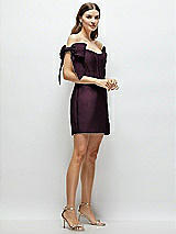 Side View Thumbnail - Deep Plum Satin Off-the-Shoulder Bow Corset Fit and Flare Mini Dress