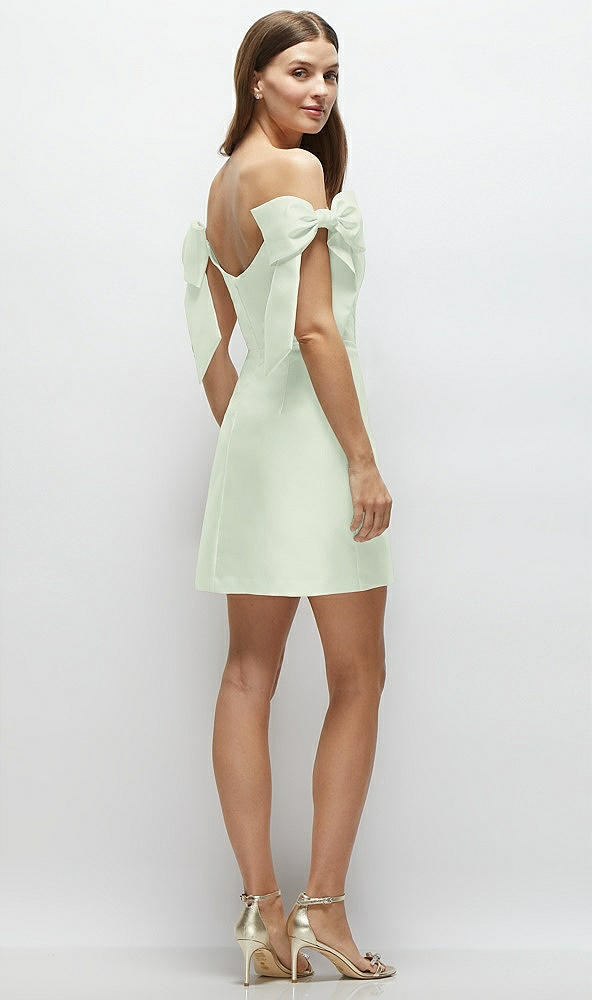Back View - Mint Green Satin Off-the-Shoulder Bow Corset Fit and Flare Mini Dress