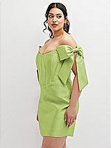 Alt View 1 Thumbnail - Mojito Satin Off-the-Shoulder Bow Corset Fit and Flare Mini Dress