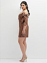 Alt View 3 Thumbnail - Cognac Satin Off-the-Shoulder Bow Corset Fit and Flare Mini Dress
