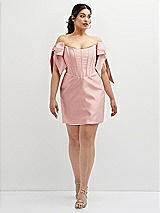 Alt View 2 Thumbnail - Rose Satin Off-the-Shoulder Bow Corset Fit and Flare Mini Dress