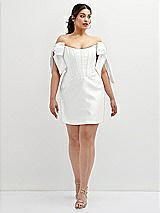 Alt View 2 Thumbnail - White Satin Off-the-Shoulder Bow Corset Fit and Flare Mini Dress