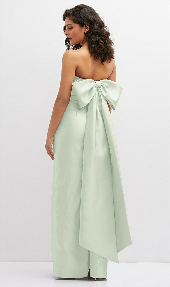 Back View - Mint Green Strapless Draped Bodice Column Dress with Oversized Bow