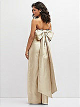 Rear View Thumbnail - Champagne Strapless Draped Bodice Column Dress with Oversized Bow