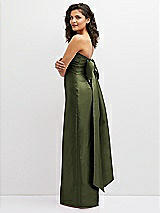 Side View Thumbnail - Olive Green Strapless Draped Bodice Column Dress with Oversized Bow