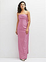 Front View Thumbnail - Powder Pink Strapless Draped Bodice Column Dress with Oversized Bow