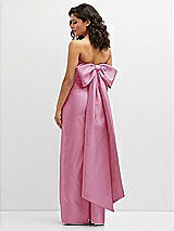 Rear View Thumbnail - Powder Pink Strapless Draped Bodice Column Dress with Oversized Bow