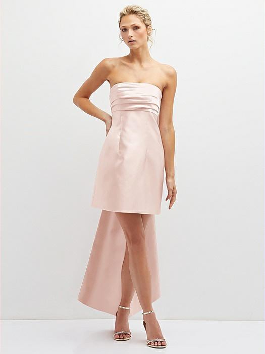 Strapless Satin Column Mini Dress with Oversized Bow