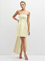 Front View Thumbnail - Butter Yellow Strapless Satin Column Mini Dress with Oversized Bow