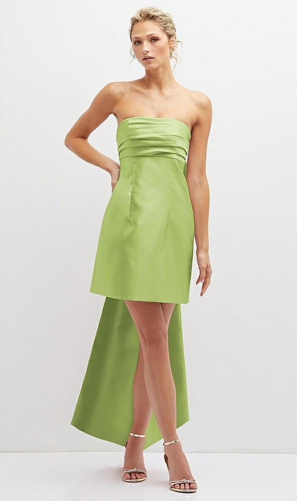 Front View - Mojito Strapless Satin Column Mini Dress with Oversized Bow