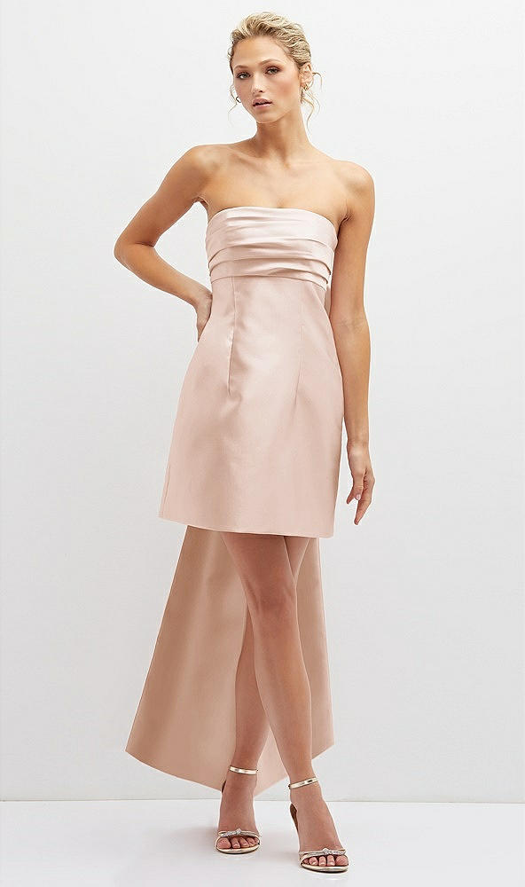 Front View - Cameo Strapless Satin Column Mini Dress with Oversized Bow