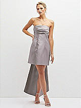 Front View Thumbnail - Cashmere Gray Strapless Satin Column Mini Dress with Oversized Bow